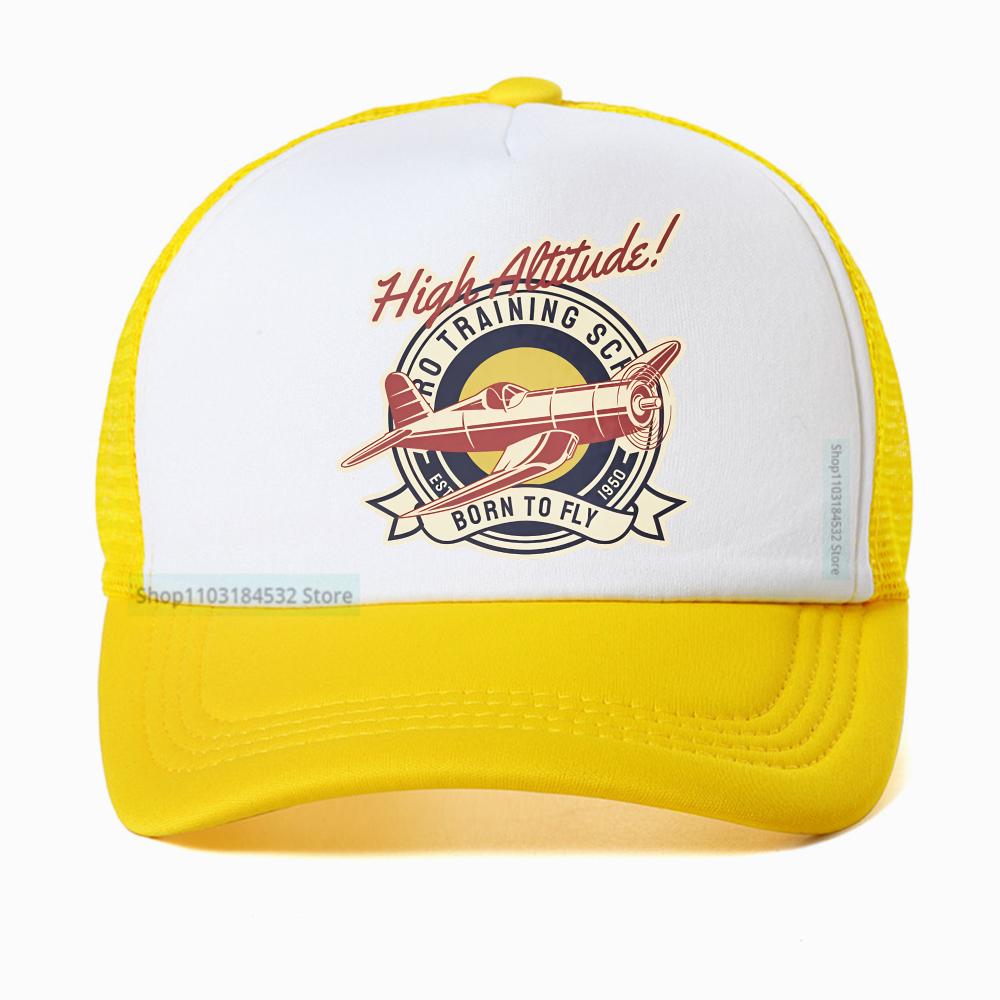 Lustige Höhenlage GEBOREN ZUM FLIEGEN Vintage Flugzeug Baseballkappe Unisex Harajuku Sommer Mode Netz Atmungsaktiv Truckerhut