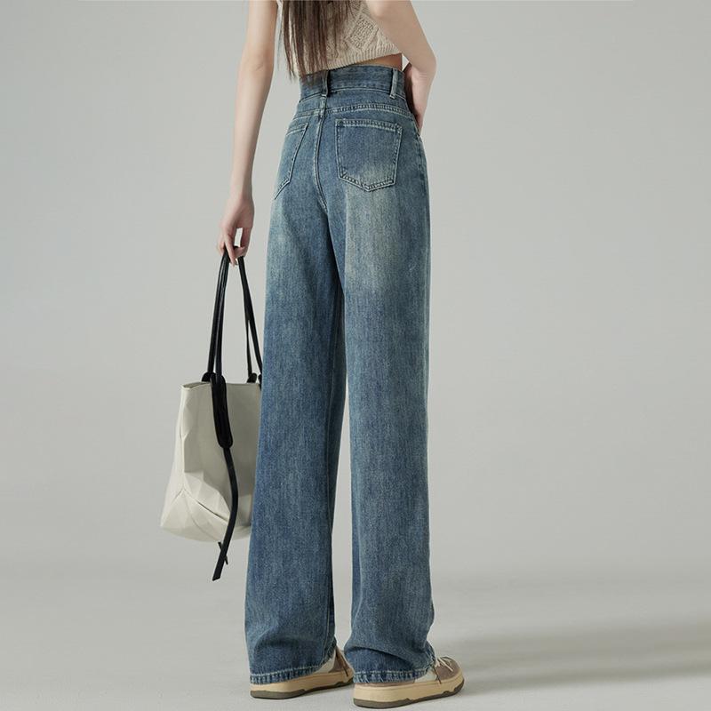 Vintage Wide Leg Pant Jeans Women High Waist Draped Straight Trousers