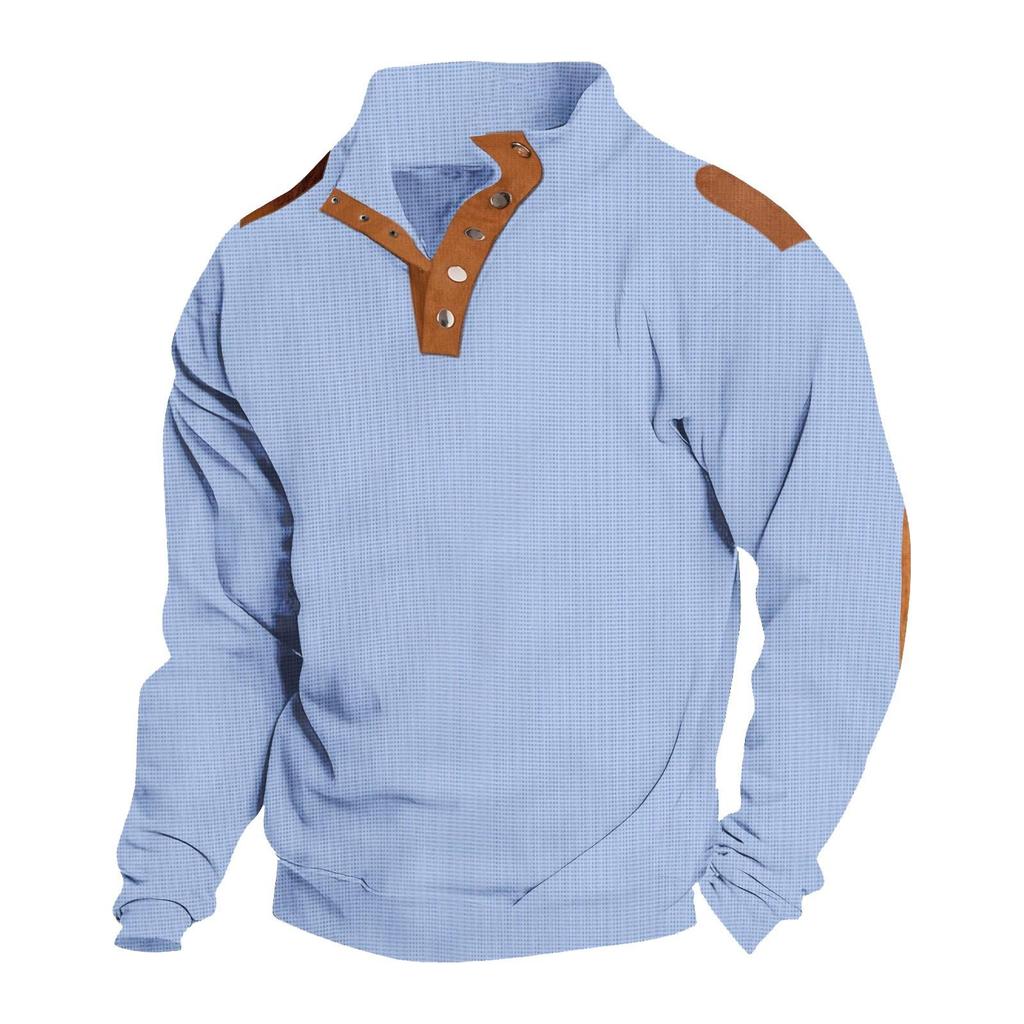 Men's Winter Solid Color Long Sleeve Button Tops Men's Casual Fashion Long Sleeve Tops