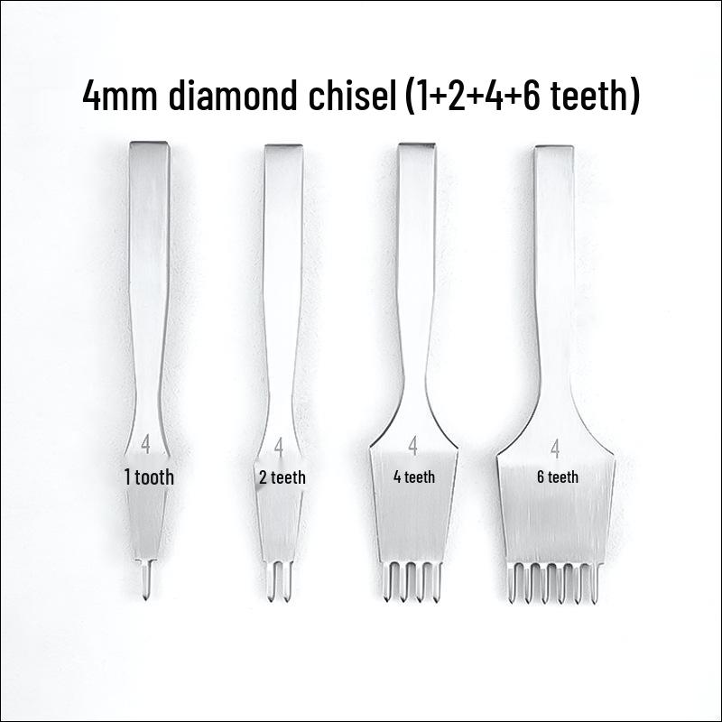 White Steel Diamond Awl for Leather Crafting – Polished 3/4/5mm Tooth Spacing, Handcrafted Stitching Hole Punch Tool