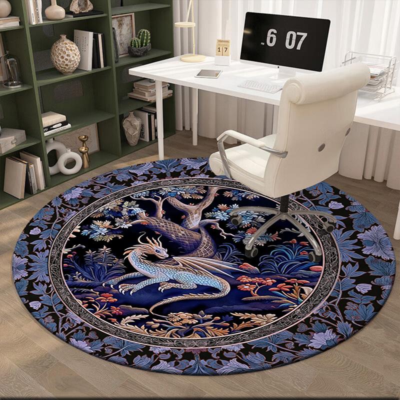 1pc Medieval Gothic Fantasy Dragon Round Carpet Painted Printed Circular Carpet, Home Door Mat, Outdoor Travel Protection Carpet