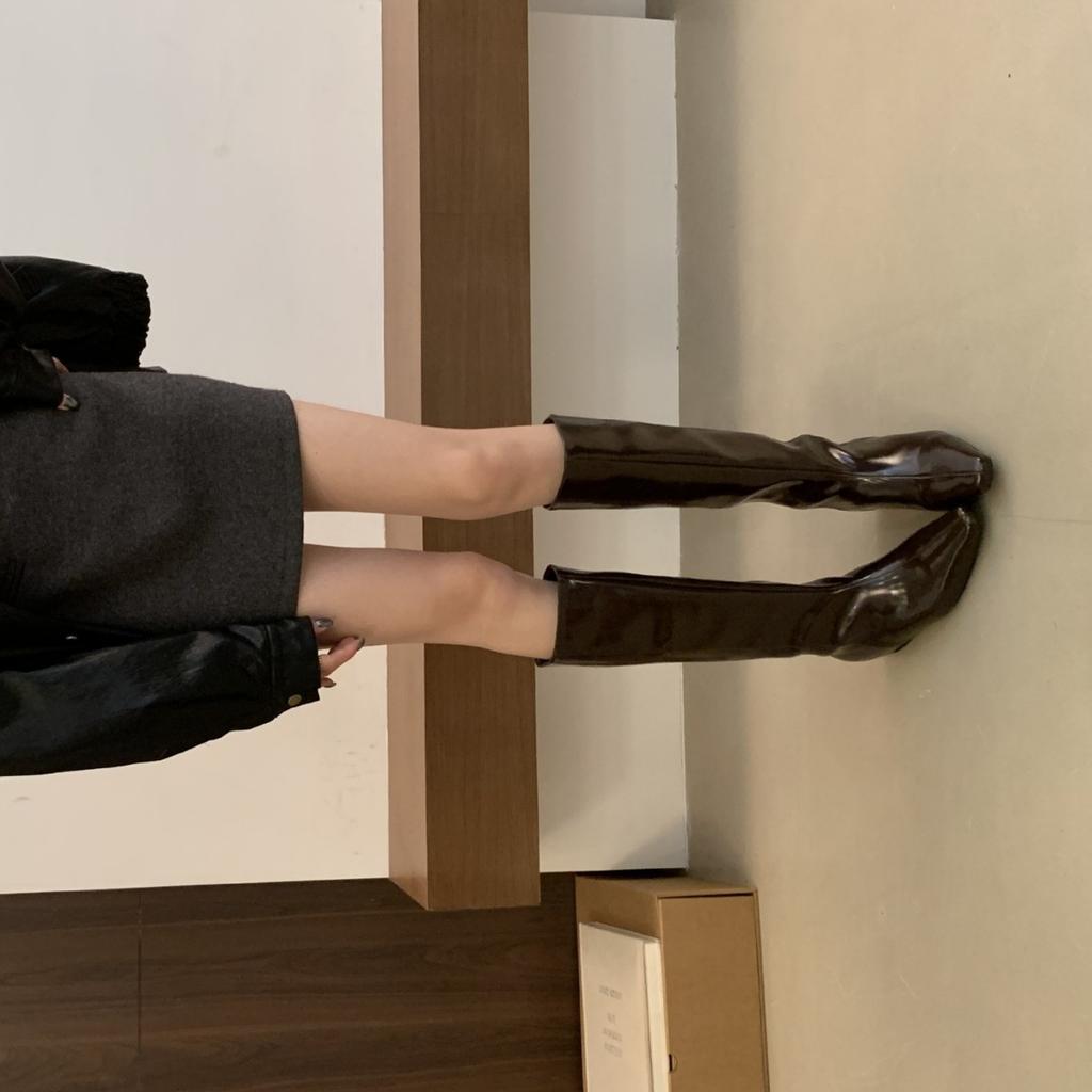 2025 Autumn and Winter New Square Head High Tube Inner Slope Heel Thin Boots But Knee Knight Women's Boots