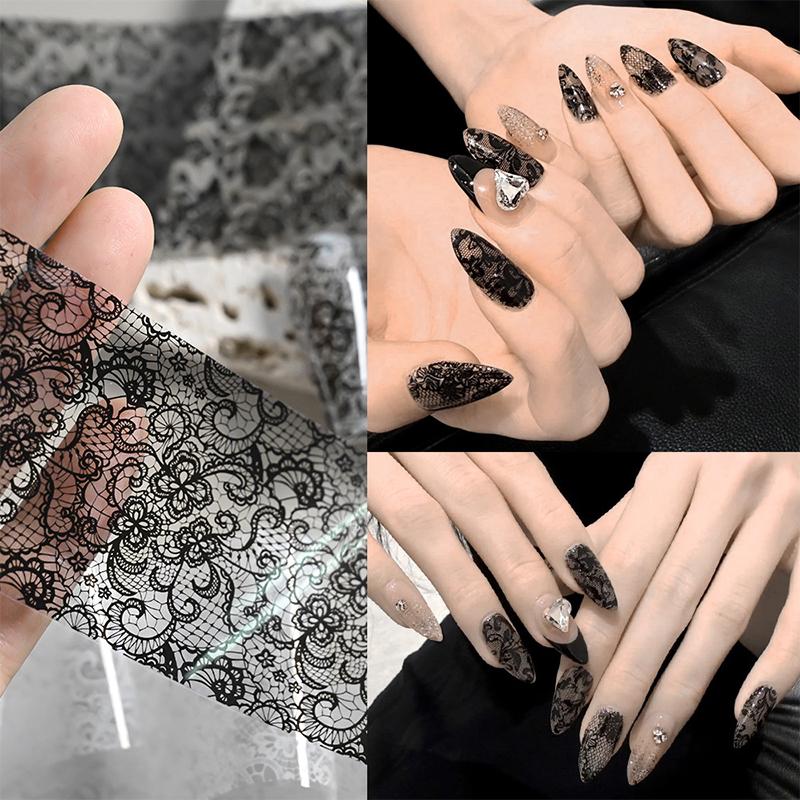 10 Rolls Nail Transfer Foils Sticker Black White Red Lace Flowers Nail Art Nail Charms Diy Nail Decoration Manicure Accessories