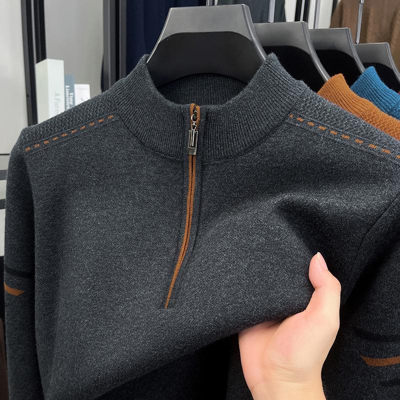

Оригинальный Роскошный Мужской Утепленный Вязаный Свитер на Половине Молнии Осень Зима Новая Мода Контрастный Цвет Длинный Рукав Повседневный Мужской Топ M&Pack of 1 темно серый