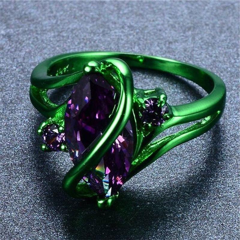 Wind Men'S And Women'S Diamond-Encrusted Rings, Fashionable Personality Winding Green Rings, Retro Simple Amethyst Jewelry