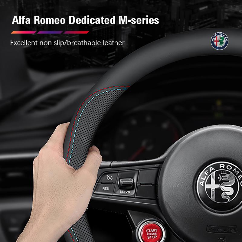EOMY5 Car Leather Steering Wheel Cover Breathable Non Slip Protect Hood For Alfa Romeo Giulietta Mito 159 Giulia Stelvio 156 147 Brera