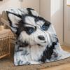 1pc Cute Husky Puppy Print Portable Blanket- Lightweight Flannel Throw for Sofa Bed Travel Camping Livingroom Office