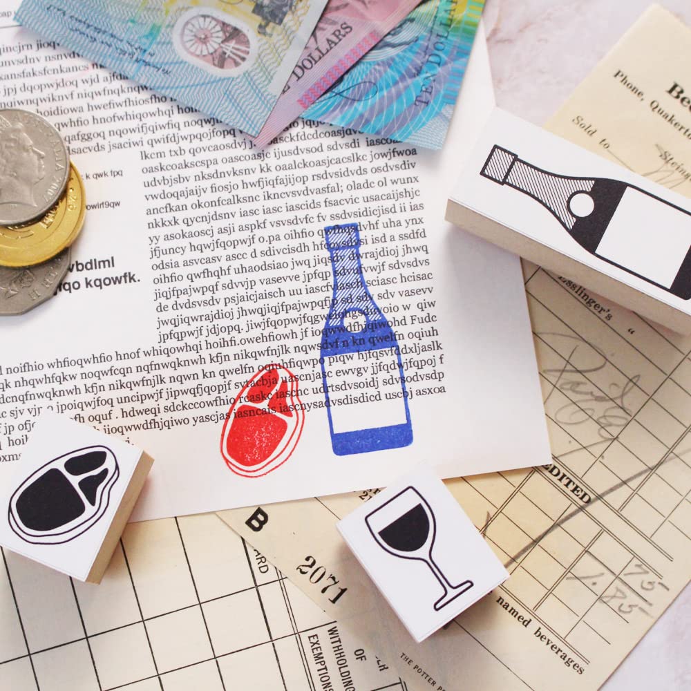 Cute Wooden Rubber Stamp Set with and Italian Menu Perfect for Office Made In Japan Wine, Izakaya, Champagne, Cheese, Designs, Pop-Ups, Gifts, (#29)