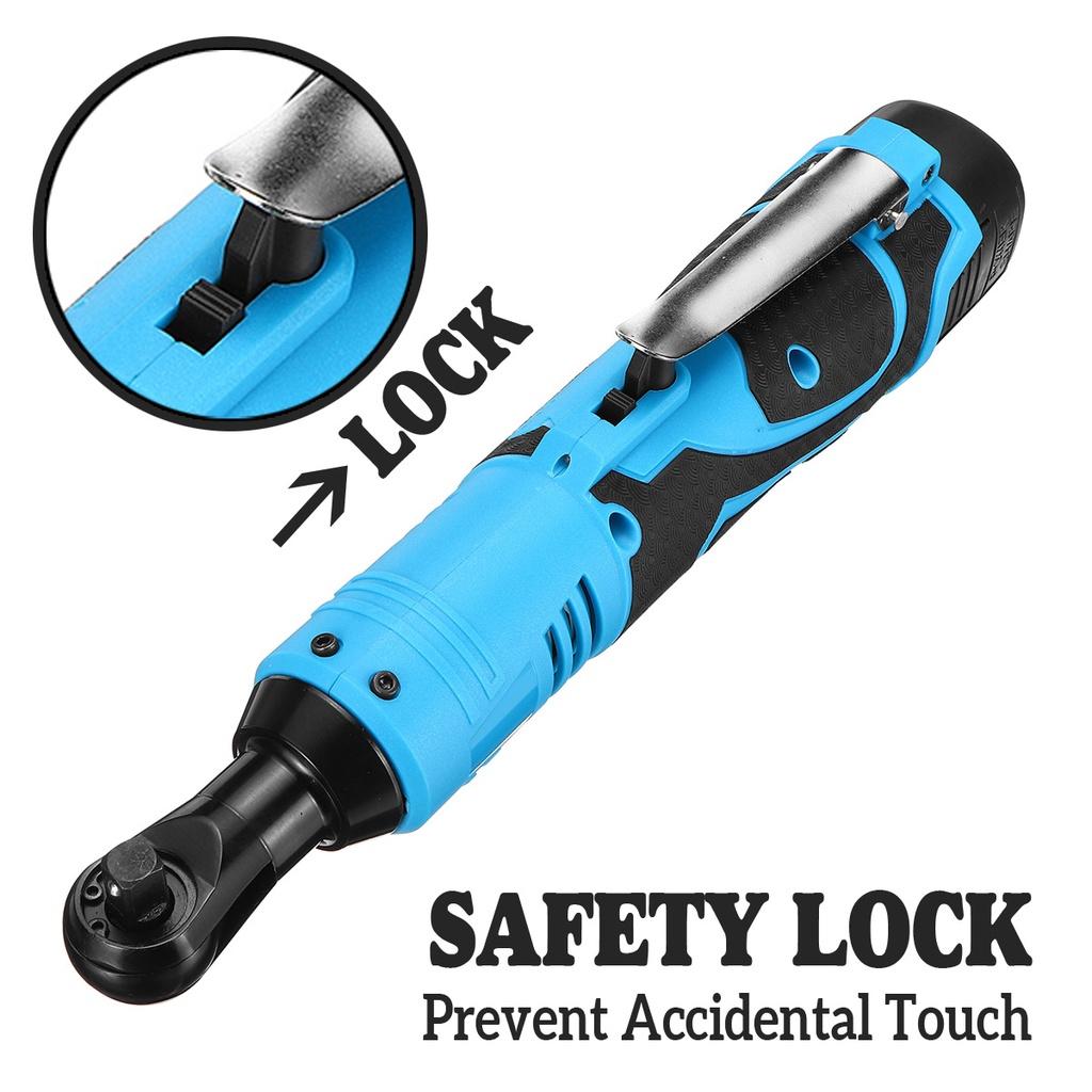 

18V 100N.m Charger Kit Ratchet Wrench Repair Tool Rechargeable Cordless Electric Wrench Right Angle Wrench with 2 Battery