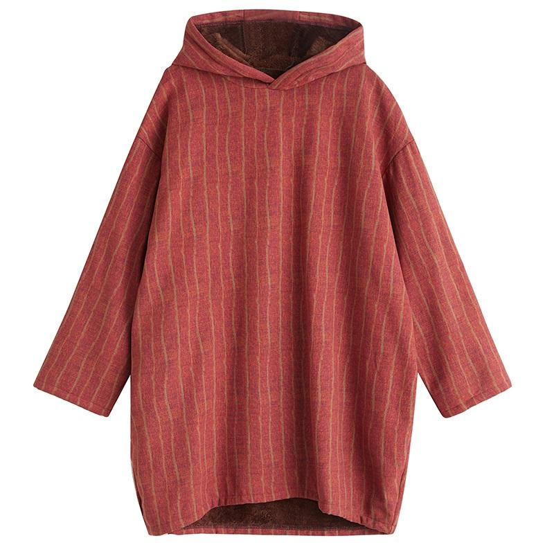 Long Sleeve Plus Size Cotton Hooded Vintage Stripe New In Dresses for Women Casual Loose Mini Spring Autumn Winter Dress