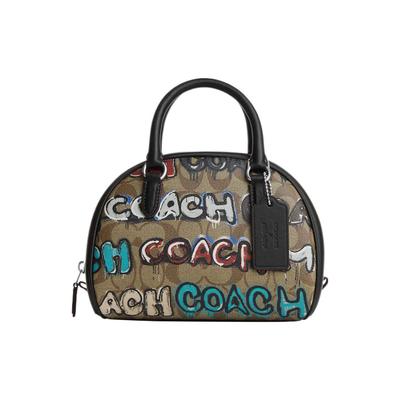 X Mint + Serf Sydney Collaboration 20 Letter Graffiti Classic Monogram Zipper Canvas And Leather Shell Bag Women Handbags Khaki CM095-SVOT8