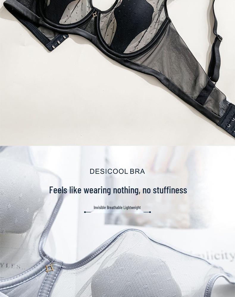 Women's Sexy Mesh Breathable Underwear: Super Thin, Rabbit Ear Design, Anti-Protrusion, Soft Underwire Bra for a Smaller Chest Look.