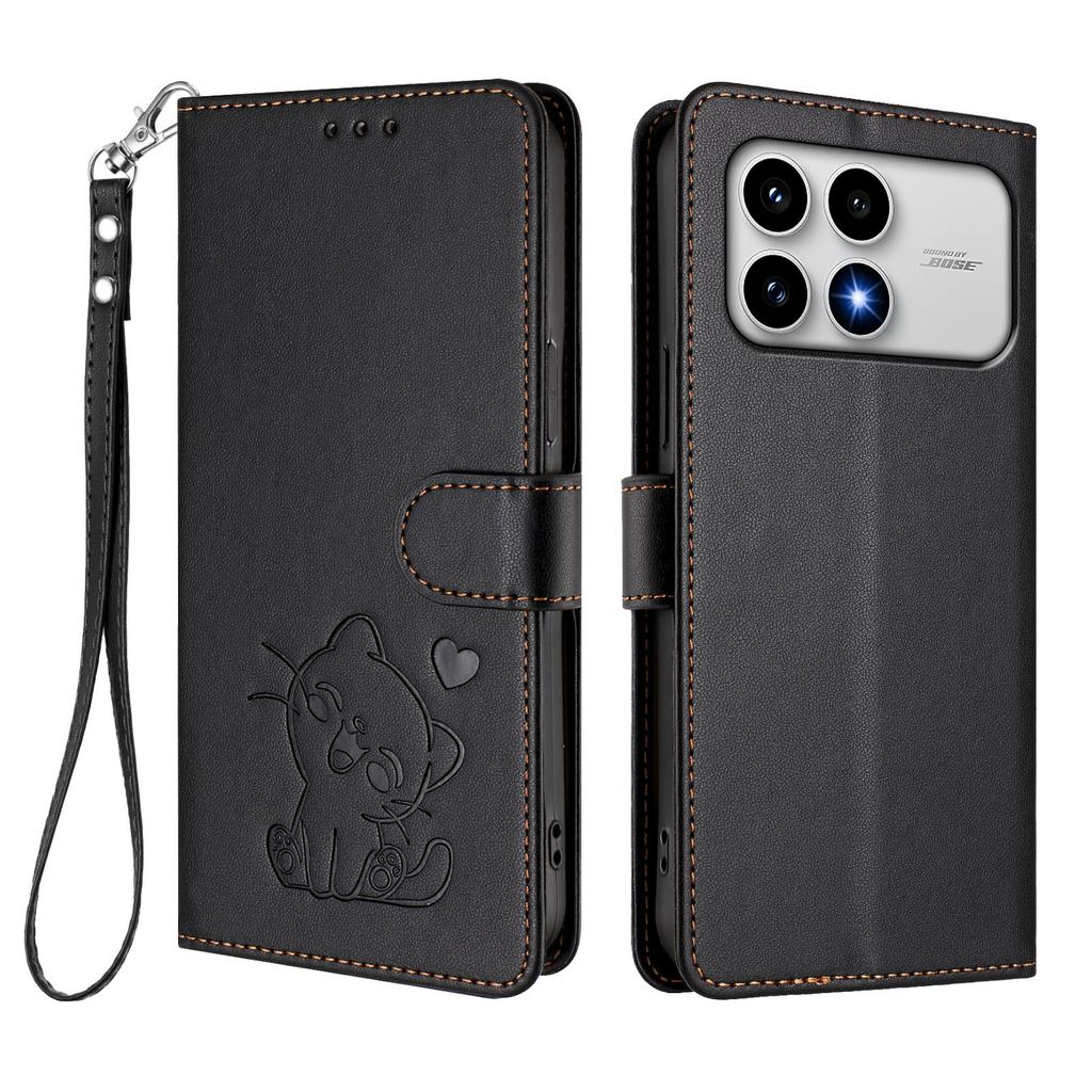 For Xiaomi Redmi K90 5G Wallet Case with Wrist Strap Love Cat Pattern Imprint Leather Phone Cover