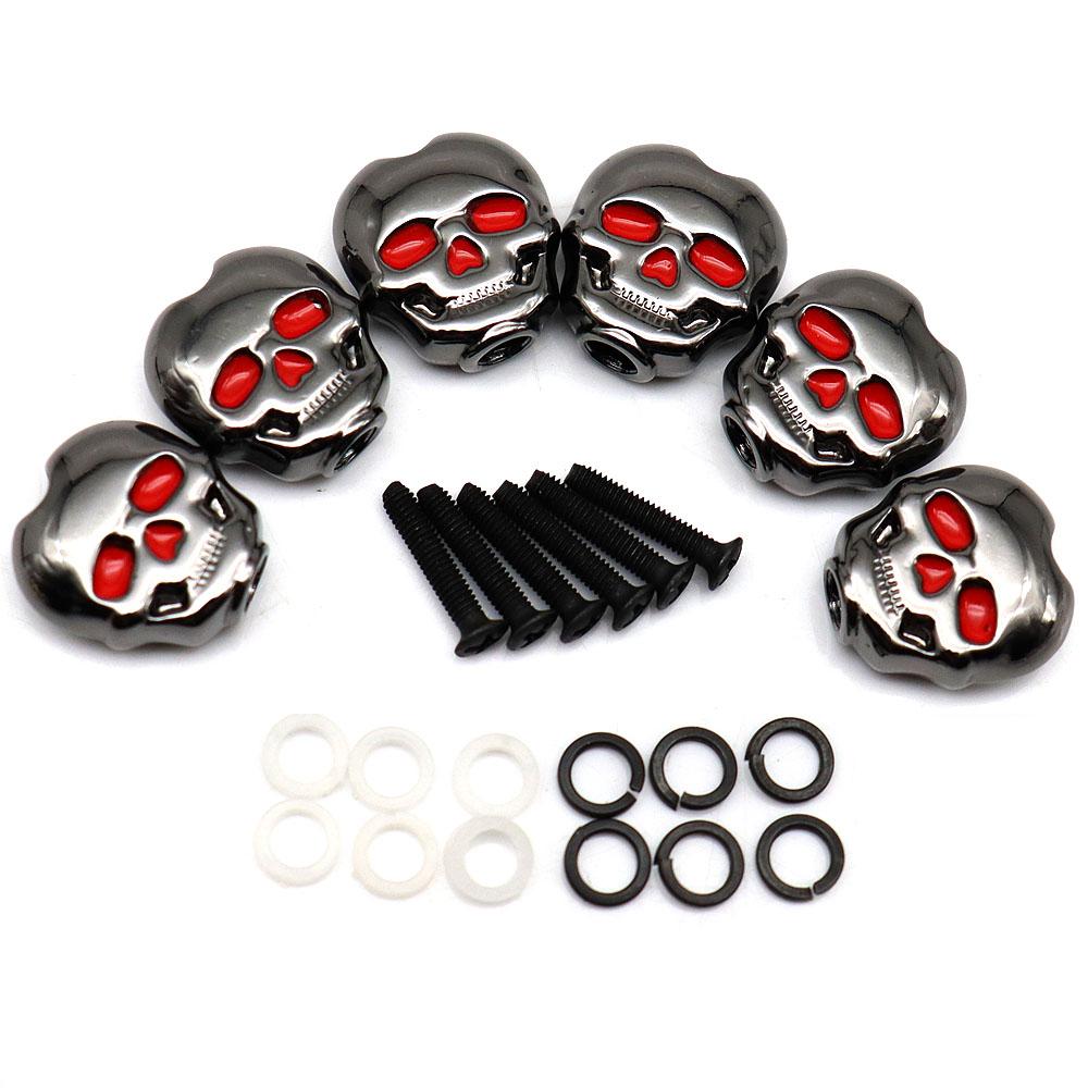 6Pcs Guitar Button Head Hat Handle Tuner Handle Metal Skull Shape Tuning Key Handle For Folk Electric And Acoustic Guitar