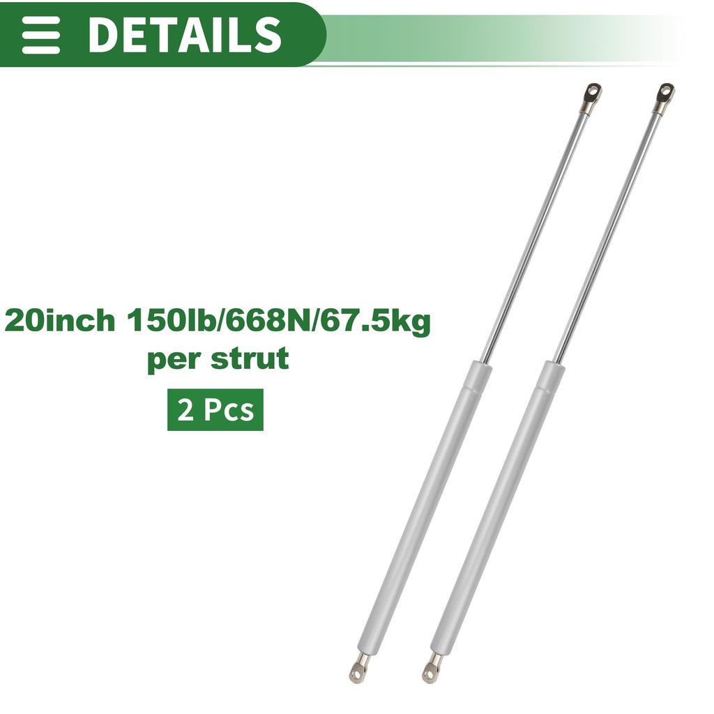 Motoforti Universal Lift Support Strut Window Toolbox Gas Spring 25"/635mm 150lbs/668N/67.5kg Silver Tone, 2 Pieces
