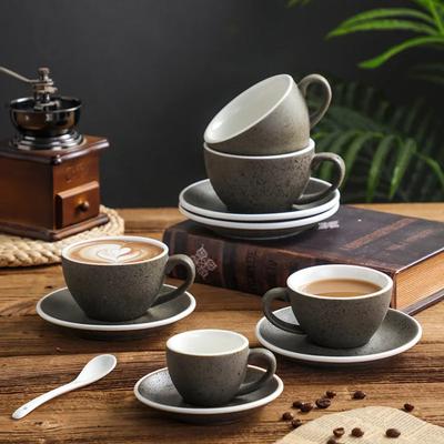 Ensemble Tasse à Café et Soucoupe Céramique Rétro Granit Tasse Espresso Latte Cappuccino Tasse Pull Flower Tasse à Thé Ustensiles de Boisson pour la Maison