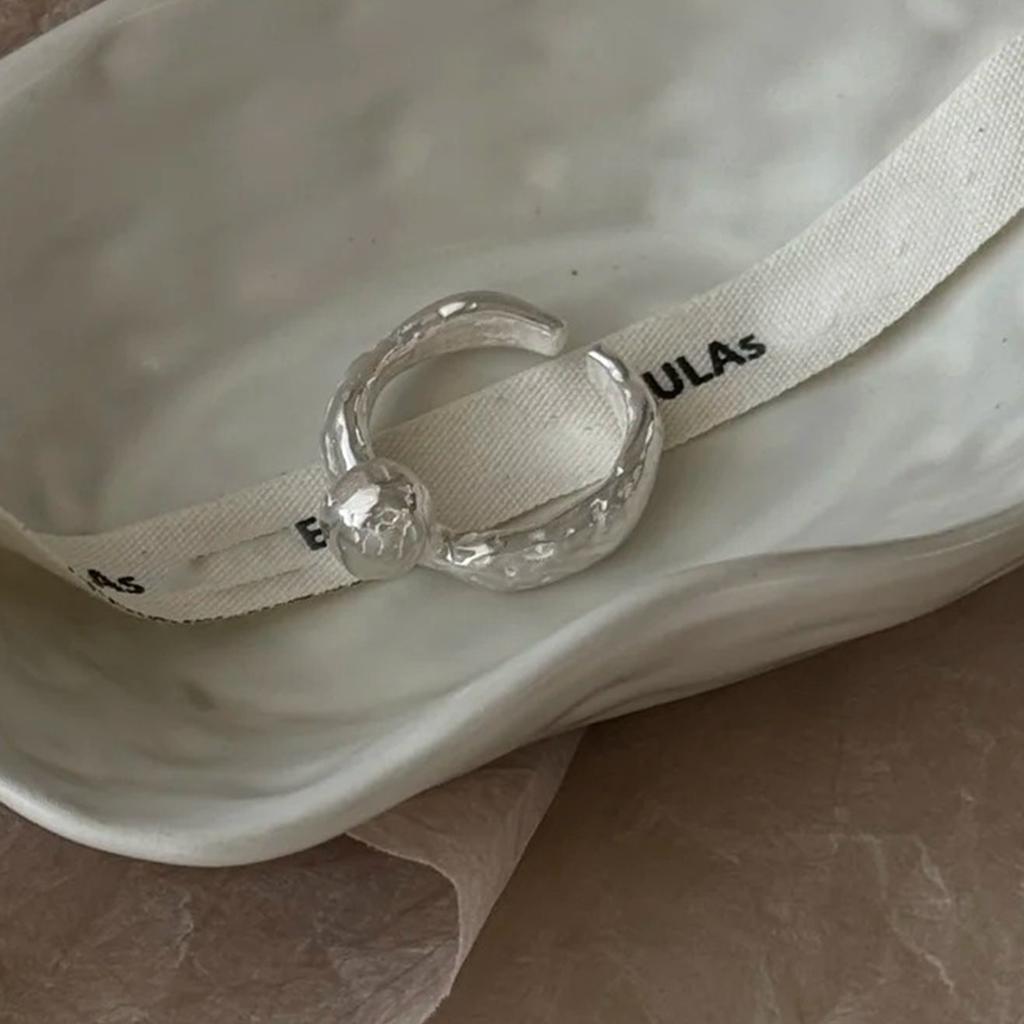 PANJBJ 925 Silver Frosting Geometry Ring for Women Wide Texture Versatile Handmade Ins Jewelry Gift