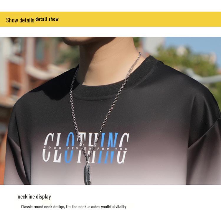 Men's Gradient Long Sleeve Pullover: Spring & Autumn Korean Style Loose Fit Letter T-Shirt.