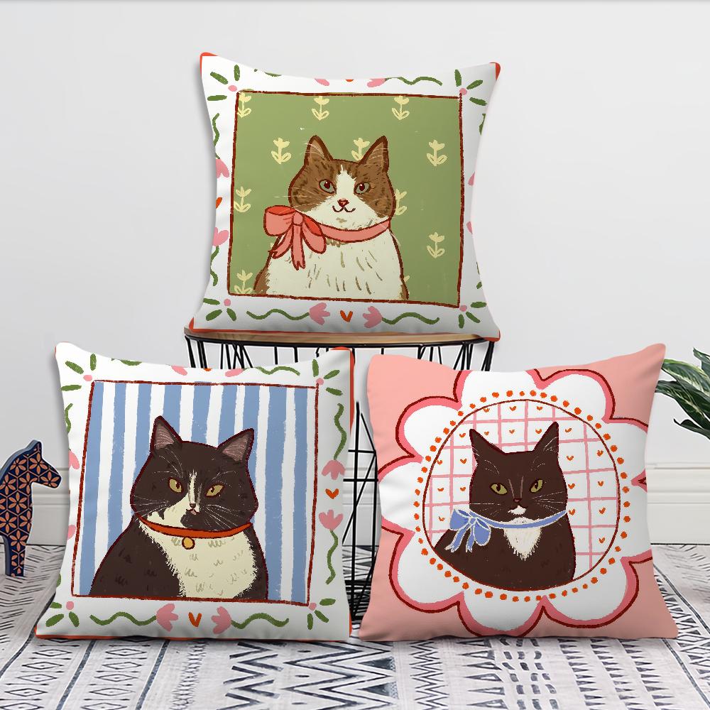 Cute caroon cat portrait photo frame fashion art Comfortable soft Pillow Case for Sofa Living Room Home Decor Protective Covers