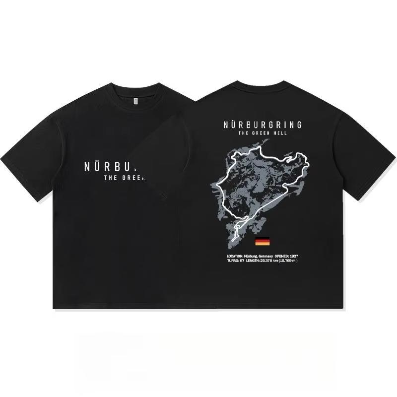 

2026Nürburgring Track Print Modified Culture Shortsleeved Tt Unisexs Loose Casual Pure Cotton Clothes Car Enthusiasts Daily Wear 4XL