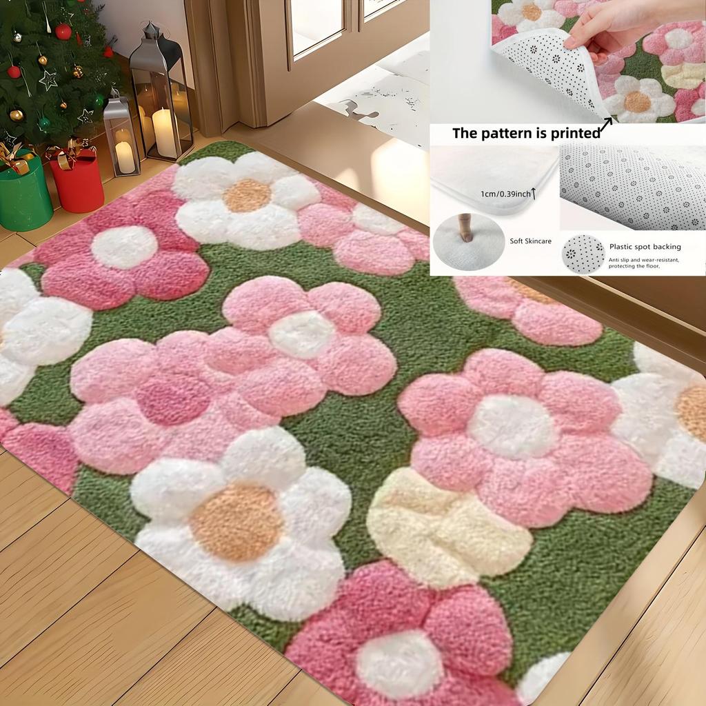 Vibrant Floral Bath Mat – Ultra-Soft, Quick-Dry & Non-Slip Rug for Bathroom, Kitchen & Entryway, Ideal Housewarming Gift