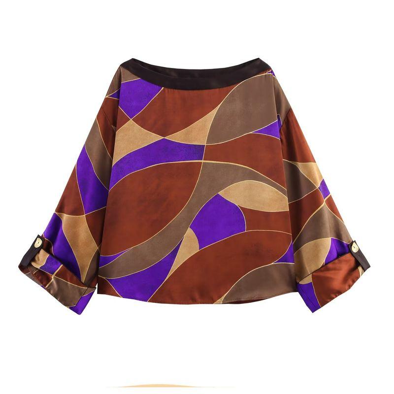 

Zbzr Осень Новая Женская одежда Шелковый Сатин Принт Рубашки Топ Повседневный Набор Брюк 8705155 8755154 Top L