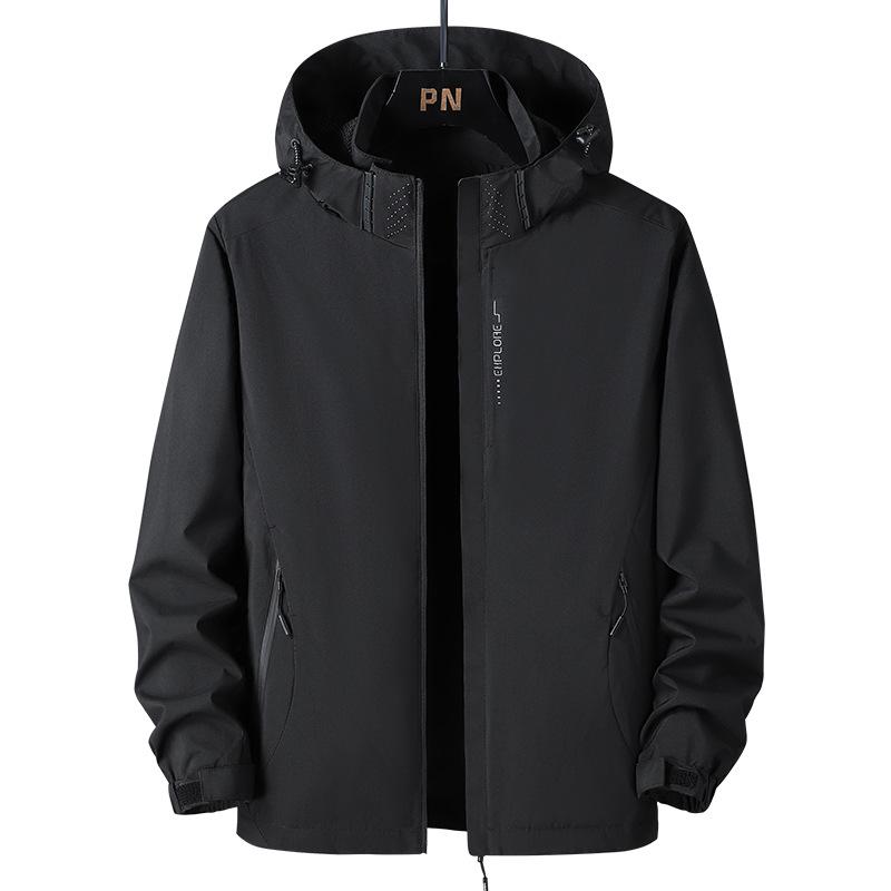 

Windproof Waterproof Hooded Jacket for Couples - Versatile Spring/Autumn Outerwear for Trendy, Casual Mountaineering. 5XL чёрный