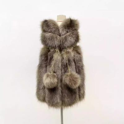 Fur Vest Women's New Autumn and Winter Warm and Environmentally Friendly Fur Imitation Black Tip Fox Hair Diamond Buckle Hairball Decorative Vest