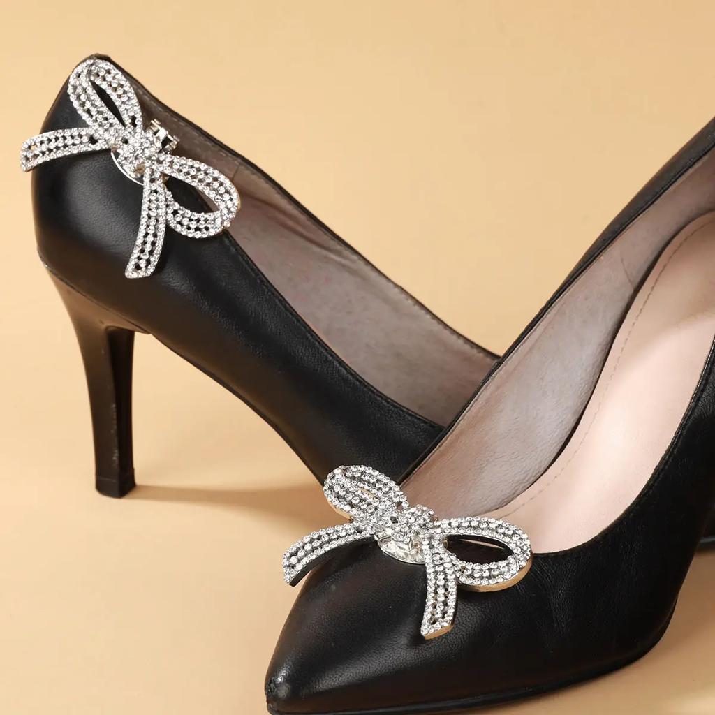2Pcs High Heels Metal Decoration Buckle Removable Luxury Rhinestone Butterfly Shoe Buckle Vamp Decoration Toe Accessory