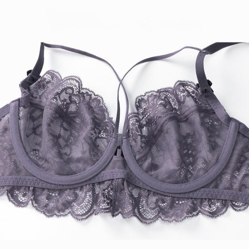 French Women's Sexy Bra Lace Bow Contrast Color Beautiful Breasts Big Breasts Small Thin Underwear Set