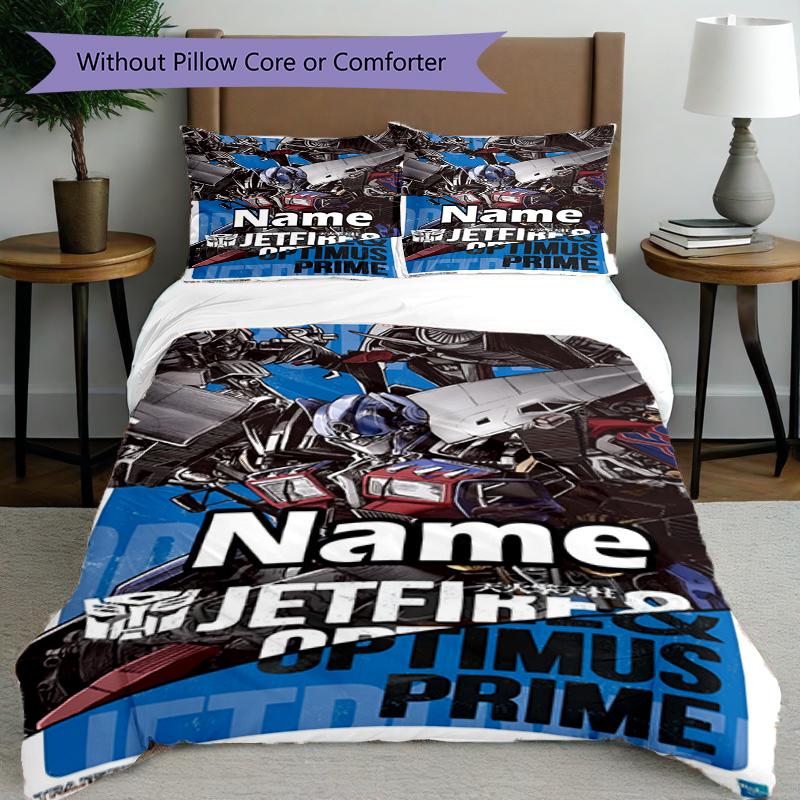 3pcs Duvet Cover Set (1*Duvet Cover + 2*Pillowcase, Without Core), Custom Name Transformers Pattern Bedding Set, Home Bedroom Decor Gift