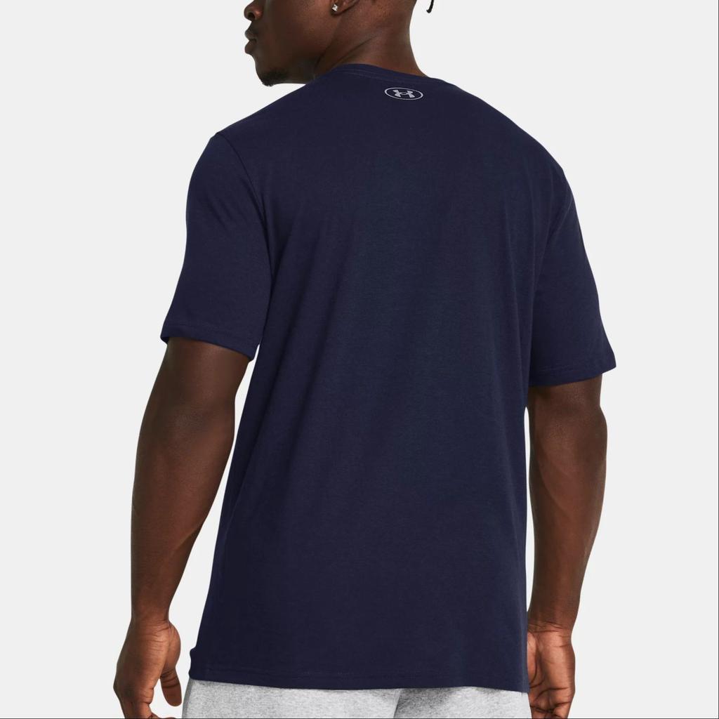 Under Armour Letter Logo Print Crew Neck Short Sleeve T-Shirt Men Tops Navy-Blue 1382915-410