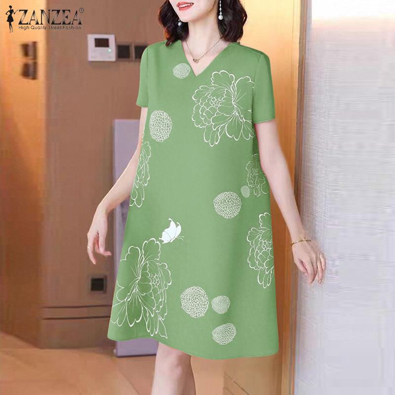 ZANZEA Women Summer Round Neck Casual Short Sleeve Print Blouse