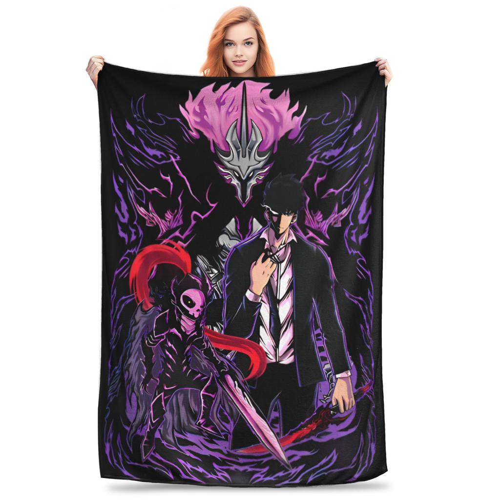 Solo Leveling Sung Jinwoo Plush Blanket Anime  Custom Throw Blanket for Bed Sofa Couch 125*100cm Bedspread