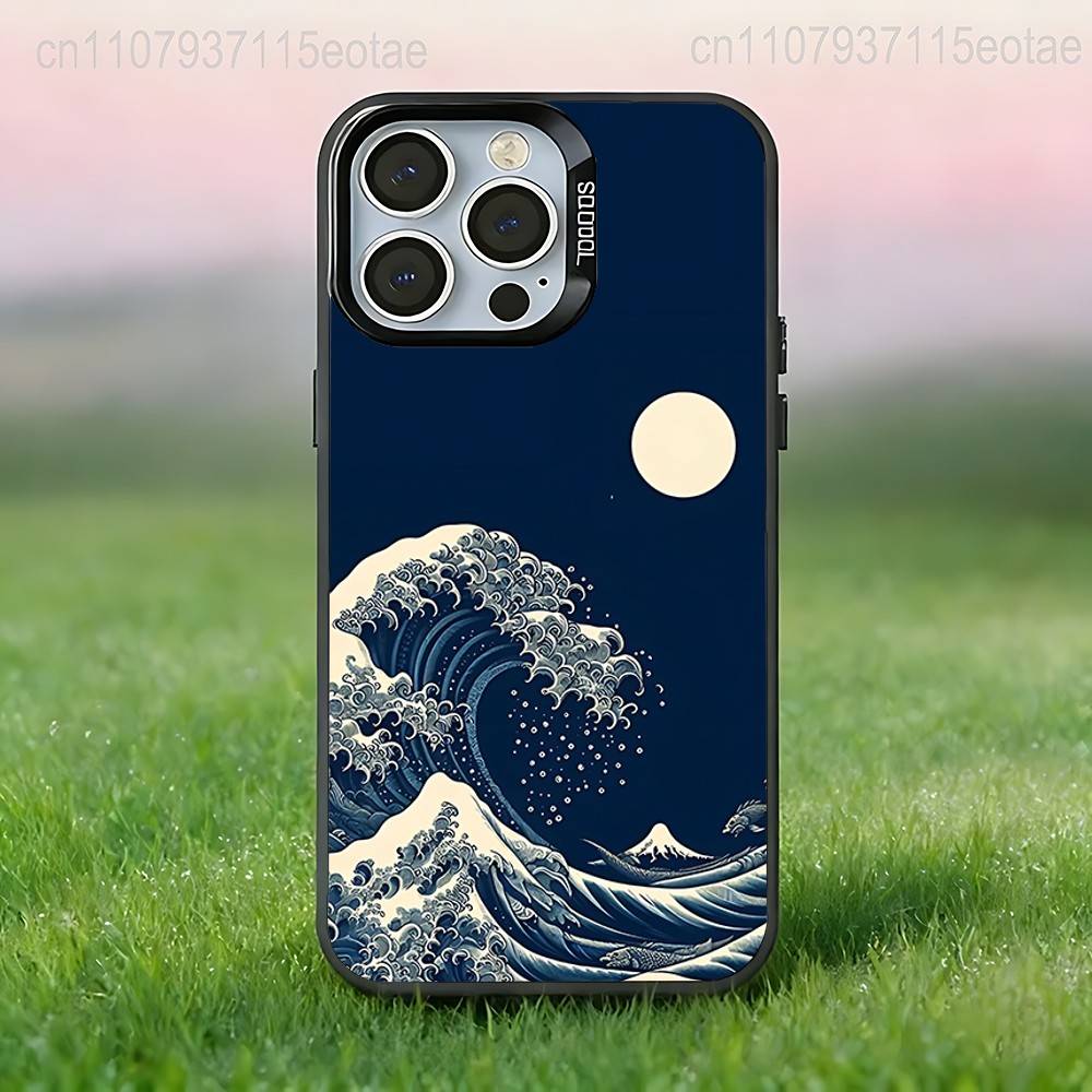 La Grande Onda di Kanagawa Custodia per Telefono Per iPhone 17,16,15,14,13,12,11,Pro,Max,Plus,E,Air,Mini Cover Nera IMD