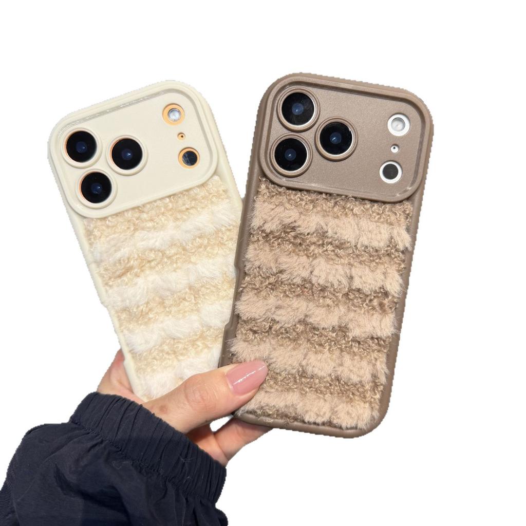 Simple plush grid for iPhone17Promax mobile phone case iPhone16 all-inclusive 15 autumn and winter 14/13