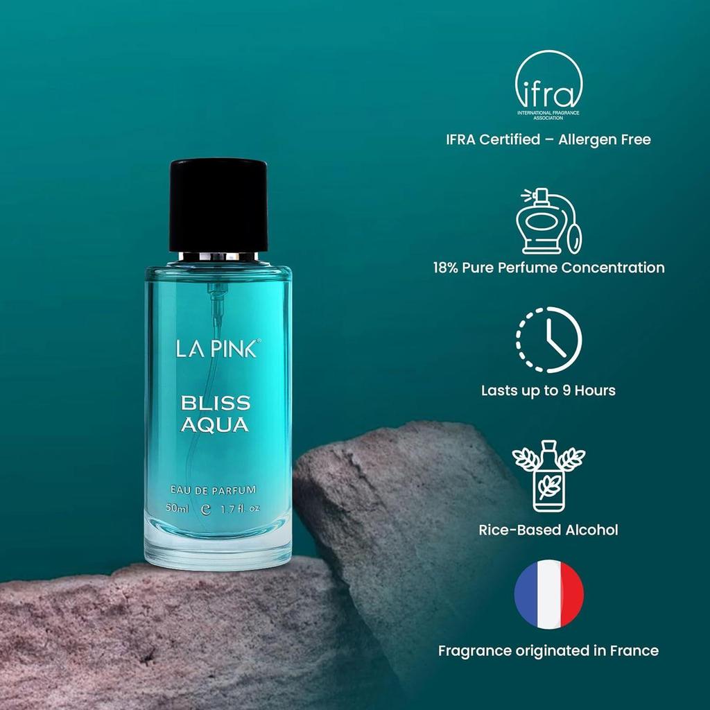 La Pink Bliss Aqua EDP Perfume for Woman & Man | Citrus, Aromatic, Woody & Amber Notes | Long Lasting Unisex Luxury Fragrance