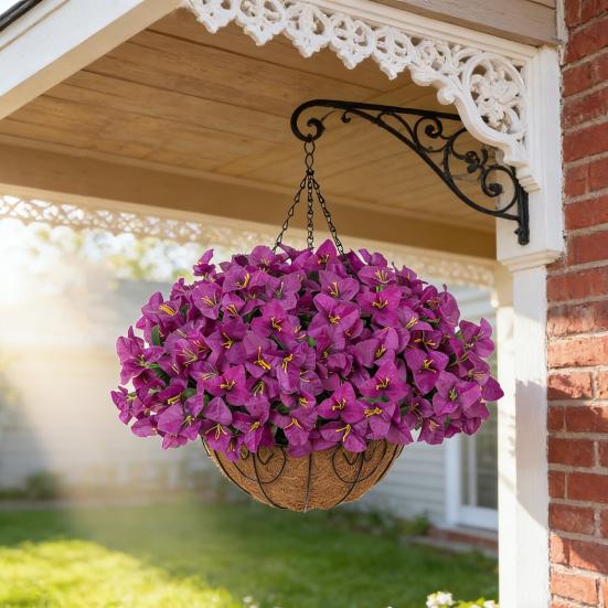 1/2Pcs Hanging Artificial Bougainvillea Speetabilis with Coconut Palm Flower Basket UV Resistant Fake Flower Indoor Outdoor Faux Bloom Decoration