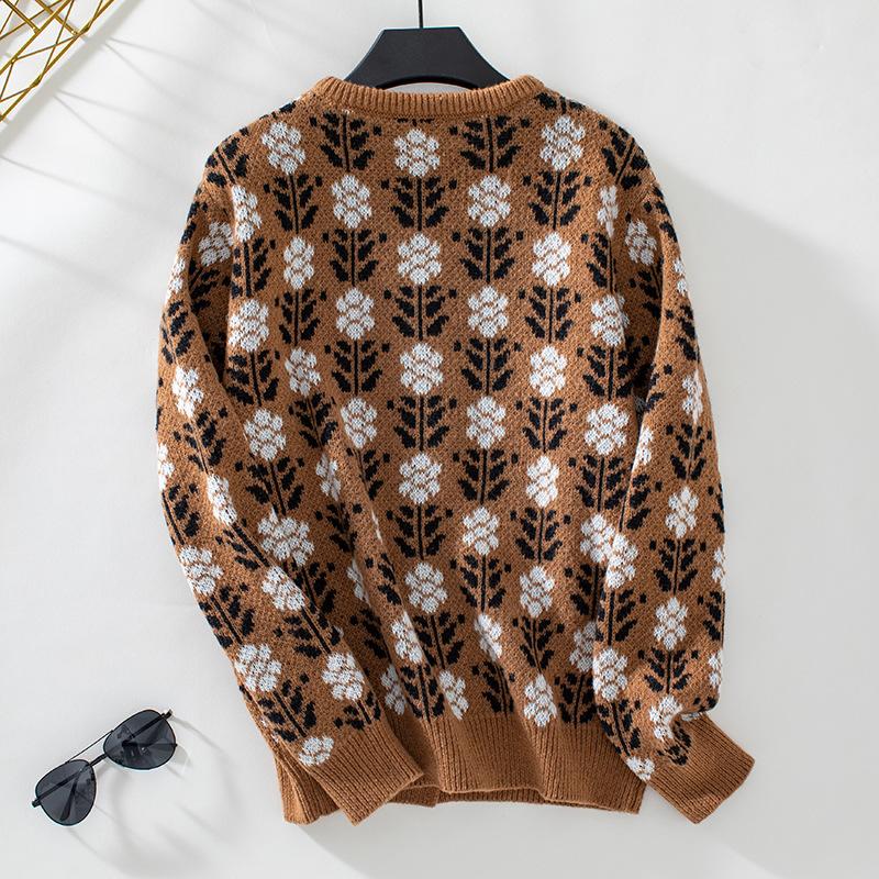 Women's Sweater Fall/winter Amazon Retro Casual Floral Knitted Cardigan