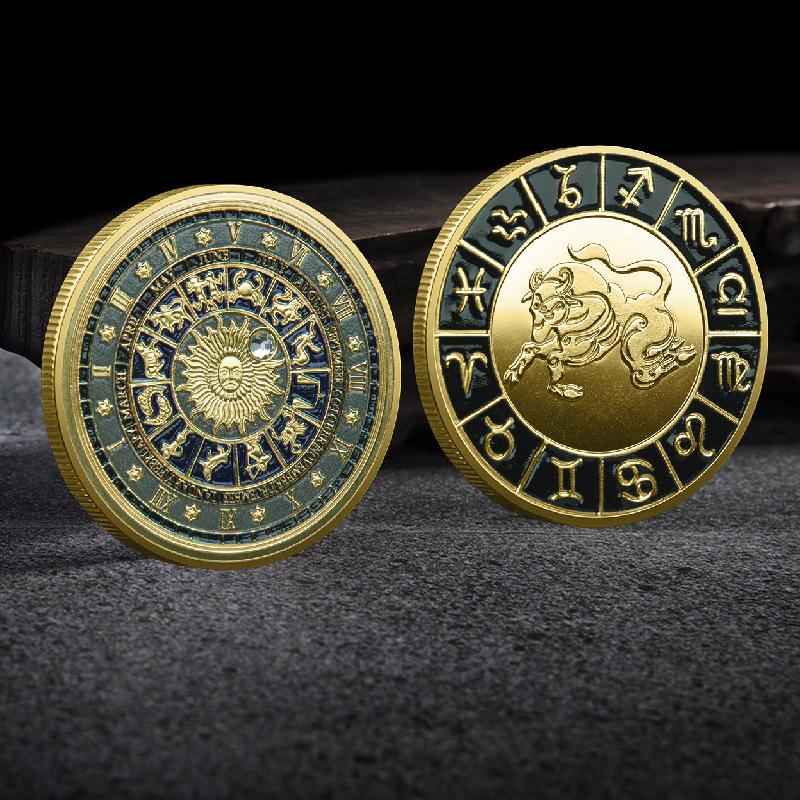 Evropské a americké pamětní mince, zlaté mince dvanácti znamení zvěrokruhu, diamanty, mince, tarot, přání, bůh slunce, vánoční dárek, drobnosti do punčoch