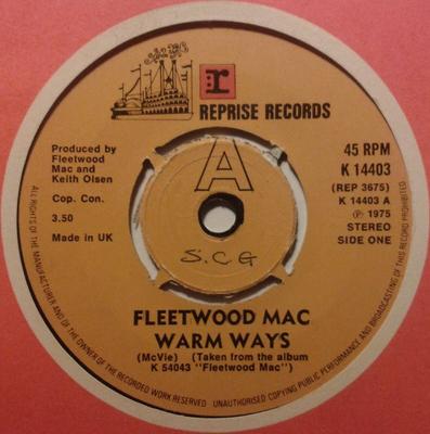 7 inç Plak FLEETWOOD MAC - Warm Ways K14403 Reprise Records 1975 İngiltere Rock Kullanılmış