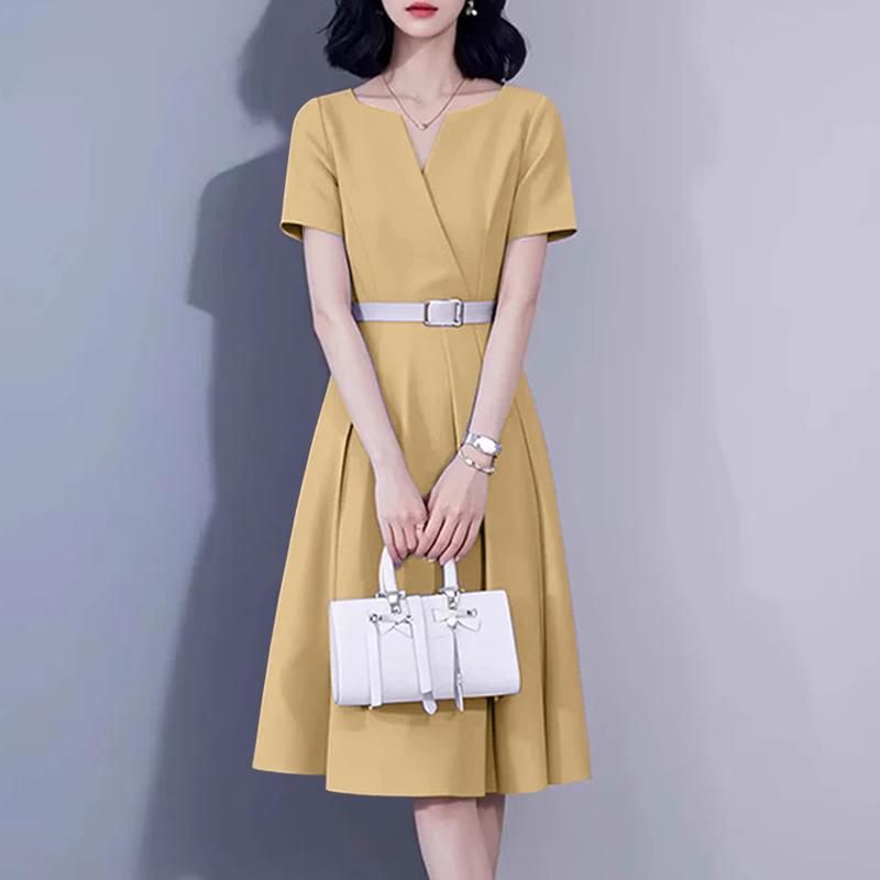 ZANZEA Women Summer V-Neck Solid Color Casual Short Sleeve Dress