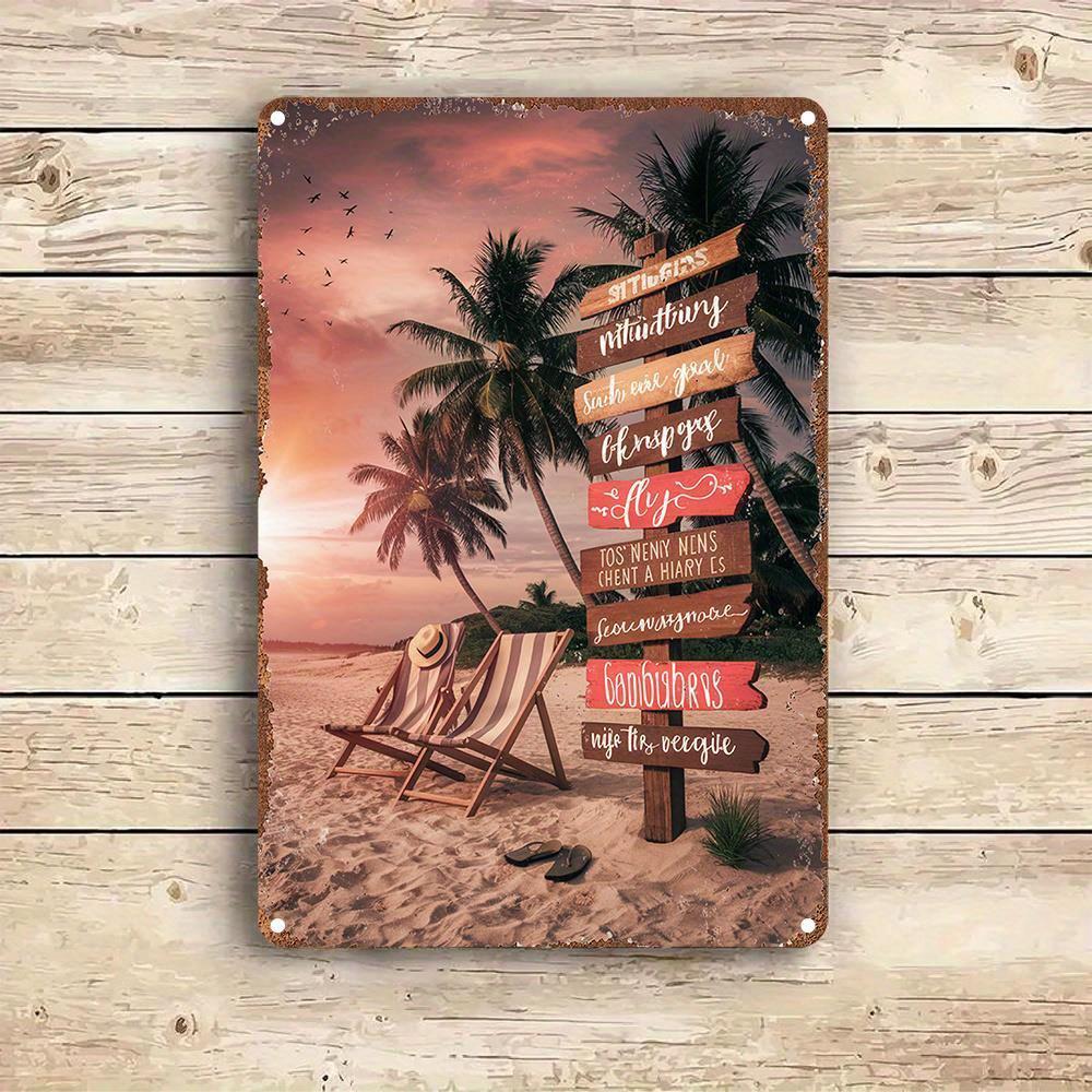 

Vintage BeachThemed Metal Tin Sign Humorous Tropical Destination Wall Art with Surfboards Trees Ocean View Waterproof D 20x30cm（7.8x11.8inch）