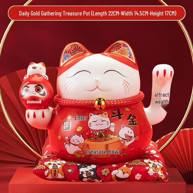 Large Ceramic Lucky Cat Ornament: Creative Piggy Bank & Home Decoration Gift