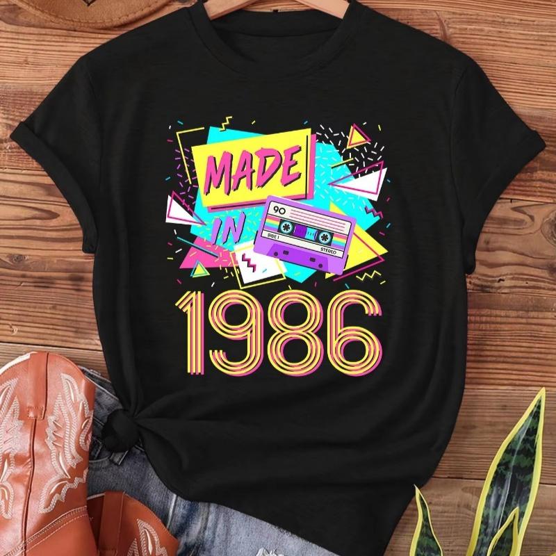 Unisex Unisex Retro 80s Graphic Tee Vintage Made In 1986 Tshirt Cassette Tape Birthday Gift Fashion Short Sleeve Summer Casual Tops