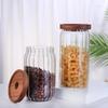 Wave Stripe Glass Storage Jar with Wood Lid for Coffee Beans