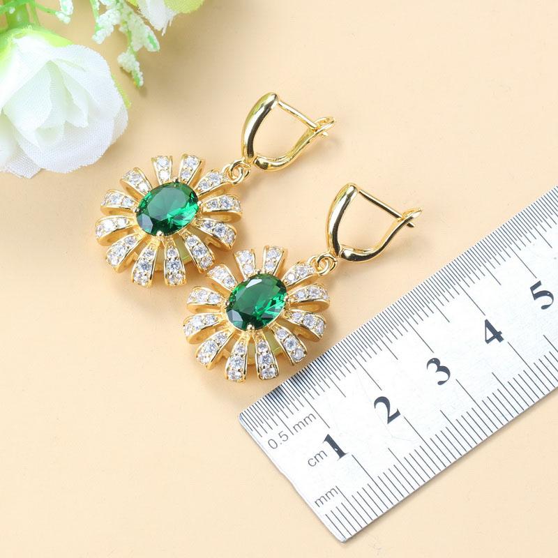 Africa Bridal Costume  Gold Plated Big Jewelry Sets For Women Green Zircon Dangle Earrings/Necklace/Bracelet And Ring Sets
