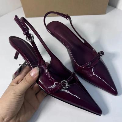 Fashion Pointed Toe Buckle Strap Ladies Sandals Solid Shallow Fashion Sexy Party Slingbacks 2025 Summer High Heeled Shoes Woman