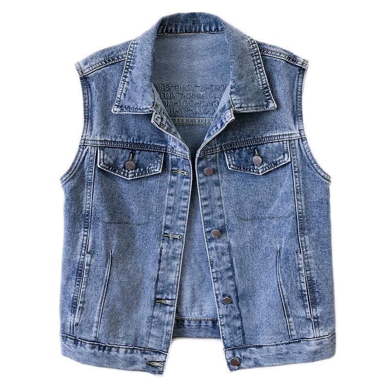 Trendy European-Style Embroidered Denim Vest for Women - Versatile Sleeveless Jacket, Short Style for Spring and Autumn 2025
