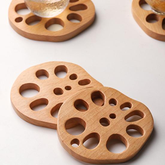 Wooden Coaster for Drinks Lotus Slices Shaped Cup Mat Heat-Resistant Coasters for Bar Home Office Coffee Table